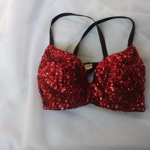 Vintage red sequin bra, boudoir lingerie, red devil Halloween costume accessory